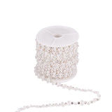 1 Roll Flower Plastic Imitation Pearl Beaded Trim Garland Strands, with Spool, Glass Rhinestones, for Wedding, White, 9x3mm, about 10yards/roll