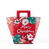 50 pc Christmas Theme Rectangle Foldable Creative Kraft Paper Gift Bag, with Handle, Wedding Favor Bag, Christmas Themed Pattern, 15.5x8x17.5cm