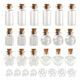 1 Box 10Pcs Round Glass Bottle, with Cork Plug, Jump Rings and Iron Screw Eye Pin, for DIY Wishing Bottle, Clear, 2x2.45cm, Hole: 5.5mm, Capacity: 2.5ml(0.08fl. oz), 5 style, 2pcs/style