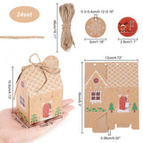1 Set 24 Pcs Christmas Theme Gift Boxes, Christmas Kraft Paper Candy Boxes Folding Party Favour Paper Boxes with Labels, Paster and Hemp Rope for Christmas New Year Holiday Decoration, 16x12cm