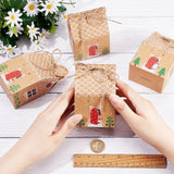 1 Set 24 Pcs Christmas Theme Gift Boxes, Christmas Kraft Paper Candy Boxes Folding Party Favour Paper Boxes with Labels, Paster and Hemp Rope for Christmas New Year Holiday Decoration, 16x12cm