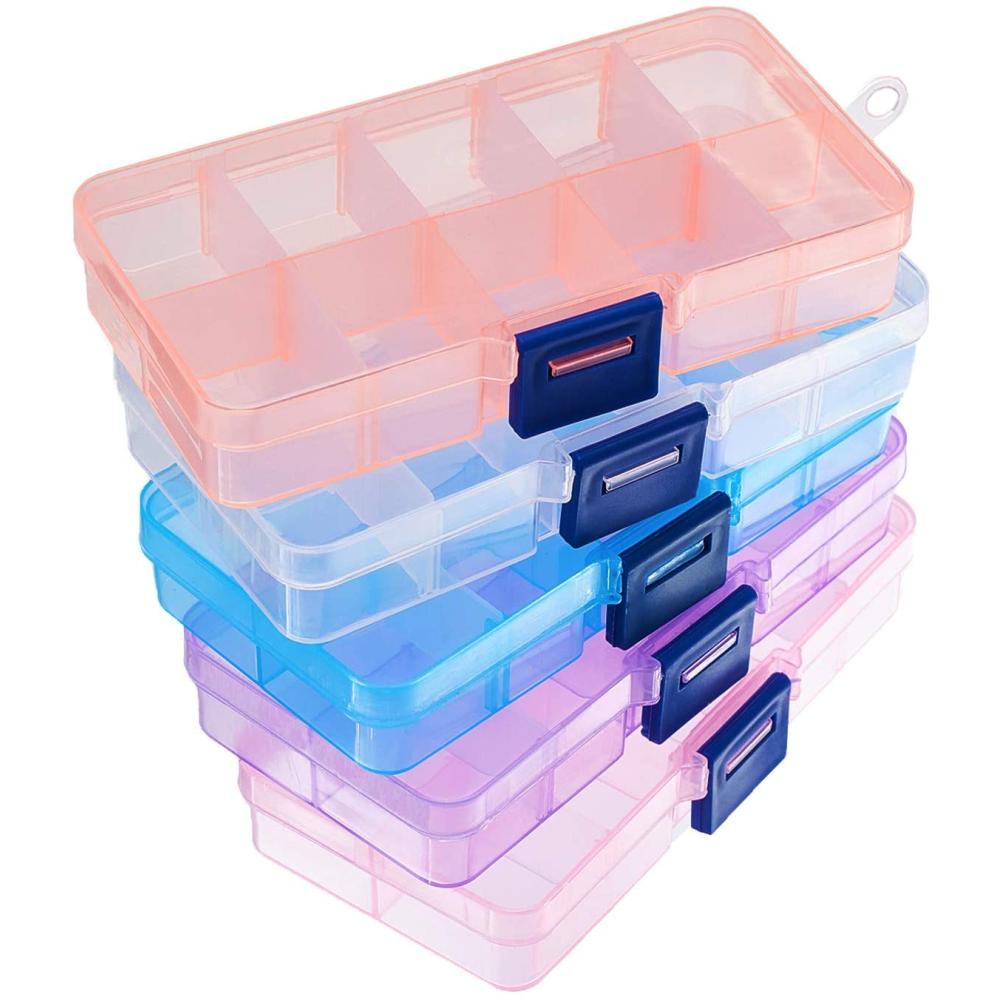 10 Grid Clear Jewelry Box, Adjustable Plastic Bead Storage Organizer (12 Pack)