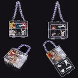 1 Bag 4pcs Organizer Box with Dividers 6 Grids Clear Bead Container Bag-Shaped Plastic Bead Case Storage Box with Purple Chains for Jewelry Beads Gems Nail Cabochons Small Items, 4x4.1x1.2