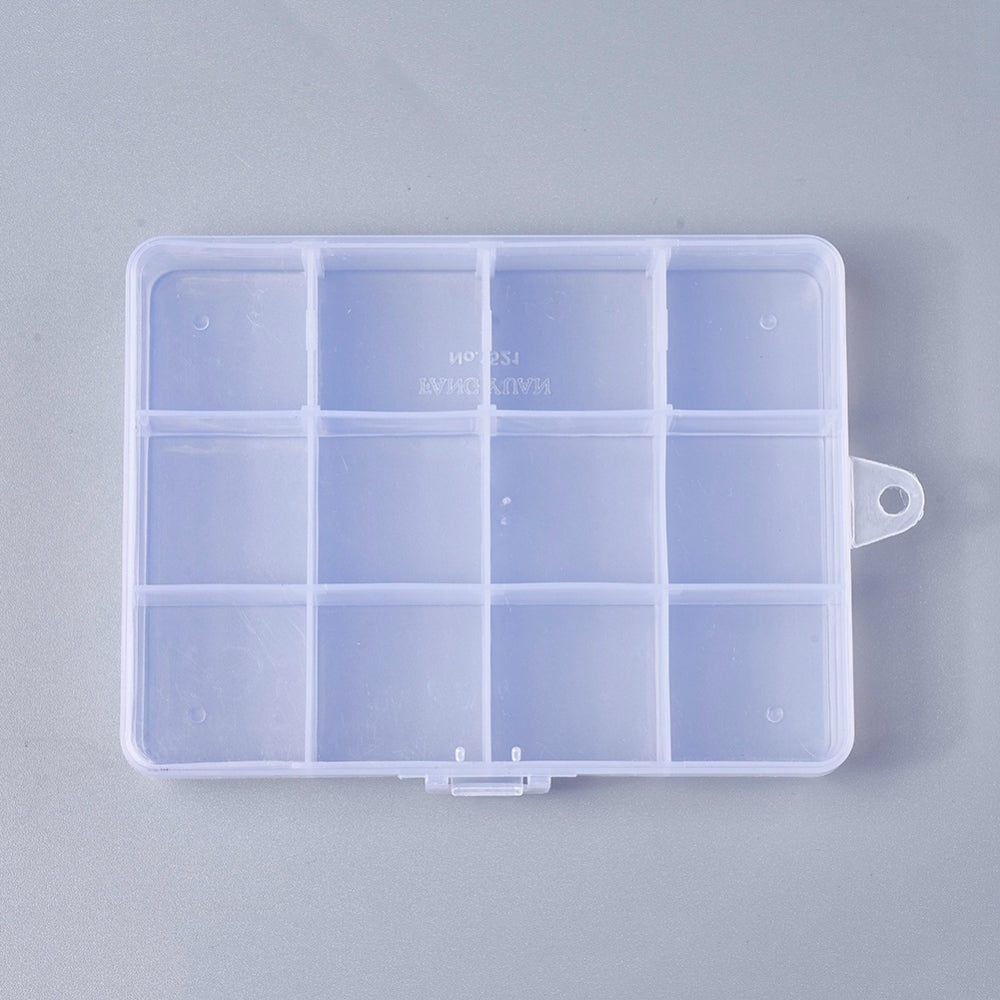 CRASPIRE 20 pcs Plastic Bead Storage Containers, 15 Compartments,  Rectangle, Clear, 17.3x10.3x1.9cm, Hole: 6mm, compartment: 30x33mm