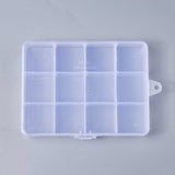 10 pcs Plastic Bead Storage Containers, 12 Compartments, Rectangle, Clear, 130x100x22mm, Hole: 5mm