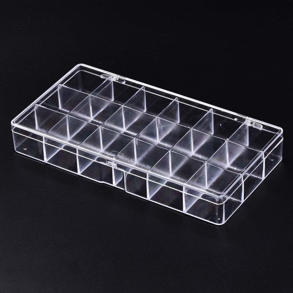 10 pcs Polystyrene Bead Storage Containers, 18 Compartments Organizer  Boxes, with Hinged Lid, Rectangle, Clear, 20.4x10.5x3cm, compartment:  3.3x3.3cm