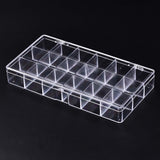 10 pcs Polystyrene Bead Storage Containers, 18 Compartments Organizer Boxes, with Hinged Lid, Rectangle, Clear, 20.4x10.5x3cm, compartment: 3.3x3.3cm