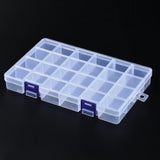 10 pcs Rectangle Polypropylene(PP) Bead Storage Containers, 24 Compartment Organizer Boxes, with Hinged Lid, for Jewelry Small Accessories, Clear, 21.7x13.5x2.8cm, Hole: 8mm, compartment: 34x32mm