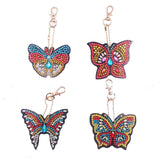 Craspire DIY Butterfly Keychain Diamond Painting Kits, including Acrylic Board, Alloy Clasps, Resin Rhinestones, Diamond Sticky Pen, Tray Plate & Glue Clay, Colorful, Butterfly: 60~70x50~60mm, 4pcs/set, 2Set/Pack
