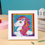 Craspire DIY Diamond Painting Photo Frame Kits, including Sponge, Resin Rhinestones, Diamond Sticky Pen, Tray Plate and Glue Clay, Unicorn Pattern, 150x150mm, 2Box/Pack