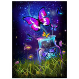 Craspire DIY Rectangle Butterfly Theme Diamond Painting Kits, Including Canvas, Resin Rhinestones, Diamond Sticky Pen, Tray Plate and Glue Clay, Butterf with Wishing Bottle, Royal Blue, 400x300mm, 2Set/Pack