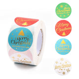 Craspire Christmas Themed Flat Round Roll Stickers, Self-Adhesive Paper Gift Tag Stickers, for Party, Decorative Presents, Mixed Color, Christmas Themed Pattern, 38x0.1mm, about 500pcs/roll, 3rolls/set