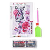 Craspire 5D DIY Diamond Painting Animals Canvas Kits, with Resin Rhinestones, Diamond Sticky Pen, Tray Plate and Glue Clay, Tiger Pattern, 30x20x0.02cm, 4Set/Pack