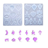 DIY Pendant Silicone Molds, Resin Casting Molds, Triangle, Diamond, Heart, Bowknot, Lip, Star, Star of David, Rhombus, Dolphin, Moon, White, 82x70x4mm, Hole: 1.5mm, Inner Diameter: 12~24x7~22mm