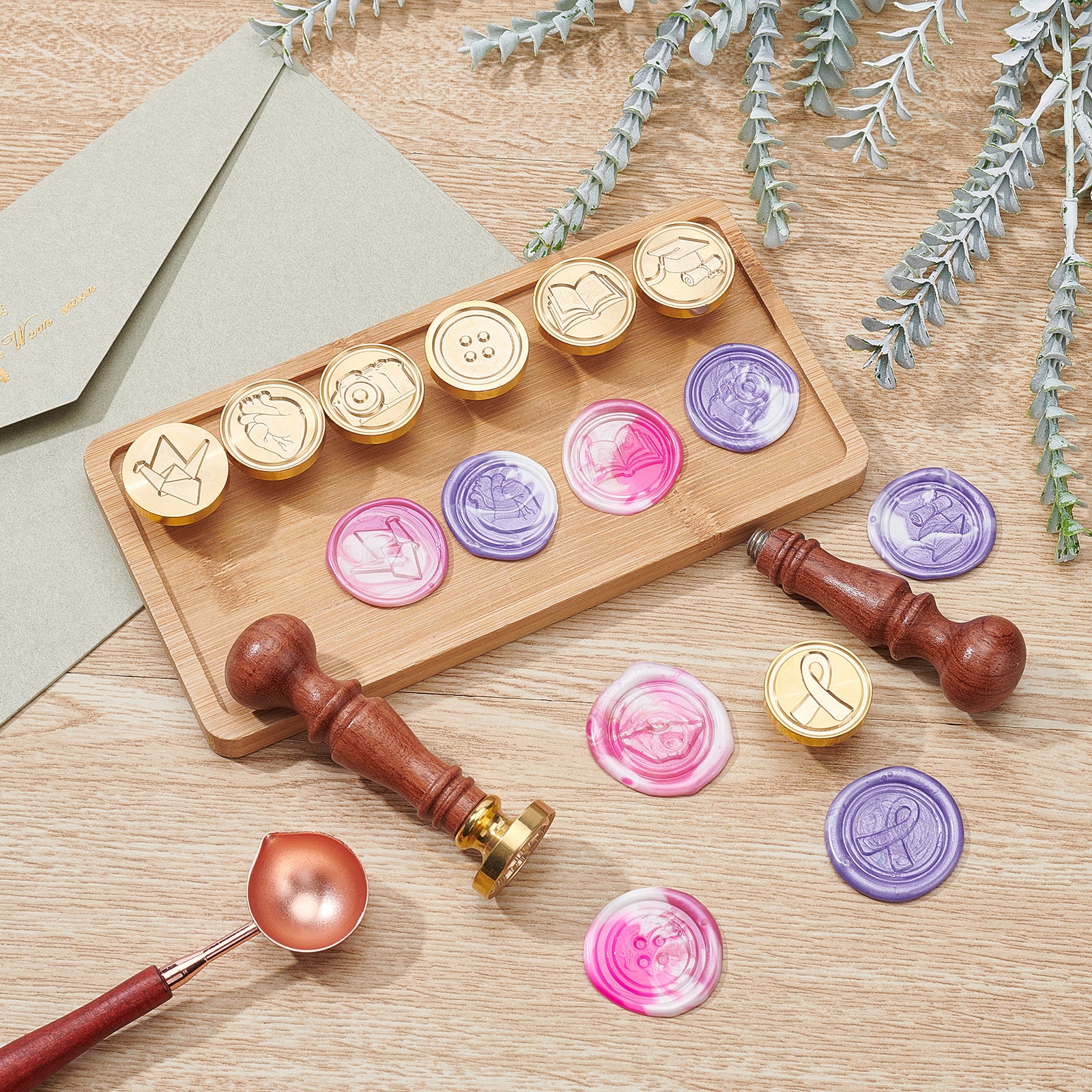 CRASPIRE 10PCS Wax Seal Stamp Set (Lion Tiger Wolf Eagle Brass)