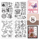 Craspire 4 Sheets 4 Styles PVC Plastic Stamps, for DIY Scrapbooking, Photo Album Decorative, Cards Making, Stamp Sheets, Relaxed & Relieved, 16x11x0.3cm, 1 sheet/style