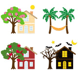 3Sheets Cozy House Die-Cuts Set Trees Cutting Dies for DIY Scrapbooking Festival Greeting Cards Diary Journal Making Paper Cutting Album Envelope Decoration