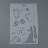 CRASPIRE Plastic Drawing Painting Stencils Templates, Rectangle, Wedding Pattern, White, 25.5x17.4x0.04cm