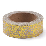 Craspire Foil Masking Tapes, DIY Scrapbook Decorative Paper Tapes, Adhesive Tapes, for Craft and Gifts, Flower, Gold, 15mm, 10m/roll