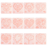 CRASPIRE Heart Theme Plastic Drawing Painting Stencils Templates, for DIY Scrapbooking Painting Drawing Craft, White, 13x13x0.02cm, 12pcs/set