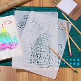 CRASPIRE Plastic Drawing Painting Stencils Templates, Famous Buildings Theme, White, 29x21x0.02cm, 10pcs/set