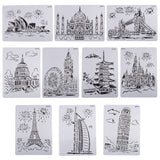 CRASPIRE Plastic Drawing Painting Stencils Templates, Famous Buildings Theme, White, 29x21x0.02cm, 10pcs/set