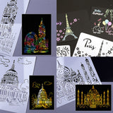 CRASPIRE Plastic Drawing Painting Stencils Templates, Famous Buildings Theme, White, 29x21x0.02cm, 10pcs/set