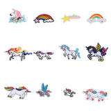 CRASPIRE 12Pcs 5 Style Computerized Embroidery Cloth Iron On/Sew On Patches, Costume Accessories, Appliques, Rainbow & Unicorn, Mixed Color, 30~77x42~107x1.5mm