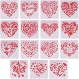 CRASPIRE PET Plastic Hollow Painting Silhouette Stencil, DIY Drawing Template Graffiti Stencils, Square with Heart, Mixed Patterns, 13x13x0.02cm, 15pcs/set, 1set