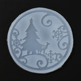 Christmas Coaster Silicone Molds, Resin Casting Molds, For UV Resin, Epoxy Resin Craft Making, Round with Christmas Tree, White, 95x5mm