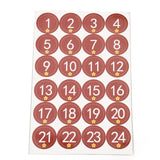 Craspire Christmas Advent Calendar Stickers, 1~24 Number Christmas Countdown Stickers, for Gift Sealing Stickers, DIY Crafts, Baking Decoration, Number Pattern, 30.7x19.6x0.02cm, Stickers: 45mm, 24pcs/sheet