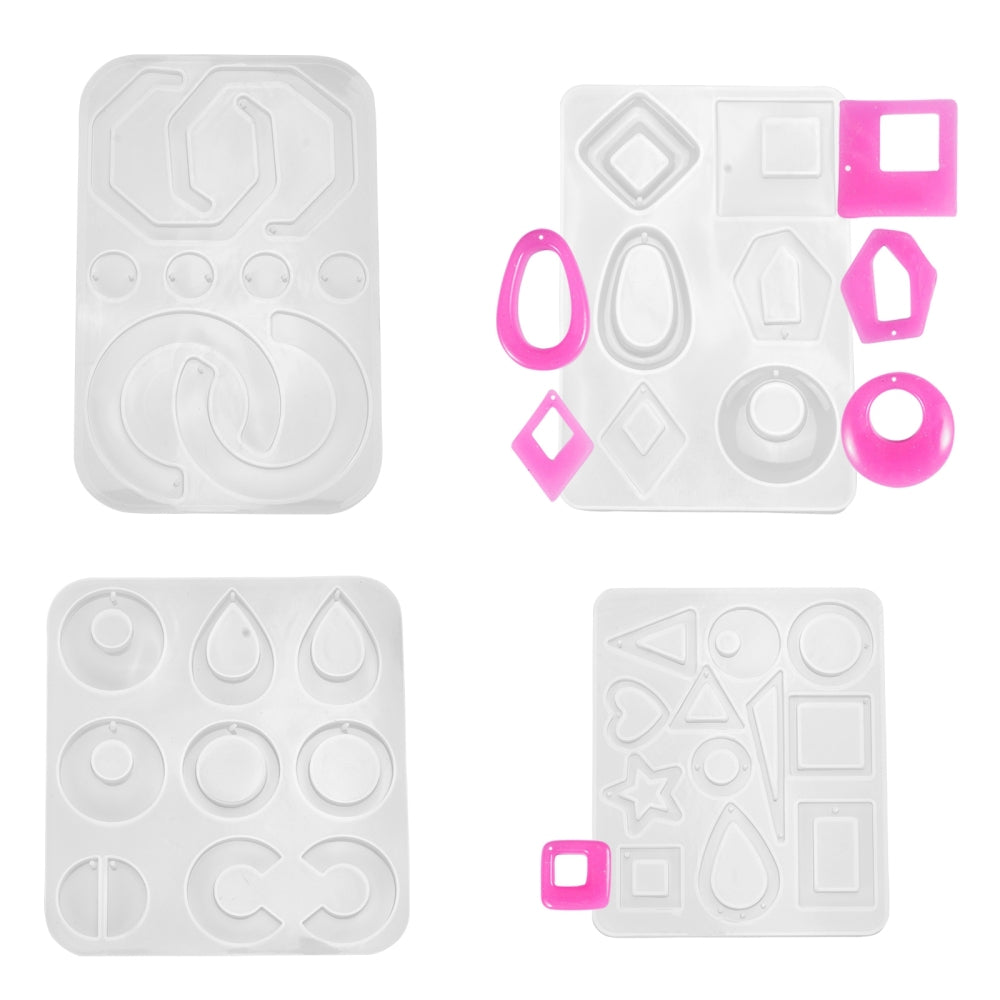 4Pcs Geometry/Teardrop/Letter Pendant & Links Silicone Molds, Resin Casting  Molds, for Epoxy Resin Earring Jewelry Making, White, 117~159x98~120x4~8mm