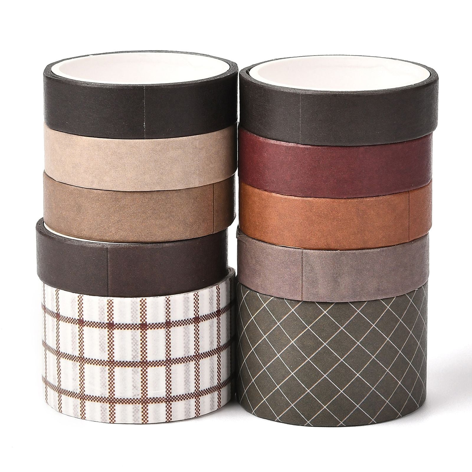 Washi tape - Grid pattern, brown - Roll of adhesive and decorative