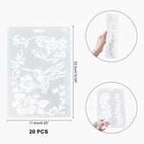 CRASPIRE Plastic Drawing Painting Stencils Templates, Rectangle with Flora Pattern, White, 25.5x17.4x0.04cm, 20pcs/set