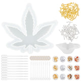 DIY Pot Leaf Ashtray Silicone Molds Kits, Stirring Rod, Disposable Latex Finger Cots, Transfer Pipettes, Silicone Stirring Bowl, Zinc Alloy Cabochons, Nail Art Tinfoil, Mixed Color, 15.7x17.5x3.5cm, Inner Diameter: 15.2x17cm, 1pc