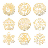 Craspire 9Pcs 9 Style Custom Carbon Steel Self-adhesive Picture Stickers, Mixed Shapes, Golden, Mixed Patterns, 40x40mm, 1pc/style