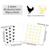 Craspire 80 Sheets 2 Color Cartoon Animal Meal Stickers, Adhesive Square Paper Labels, Gold & Black, Rooster Pattern, 6.6~7.8x8.1~9x0.02cm, 30pcs/sheet, 40sheets/color