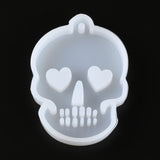 Skull Pendant Silicone Molds, Resin Casting Molds, For UV Resin, Epoxy Resin Jewelry Making, Halloween, White, 59x43x9mm, Hole: 3mm