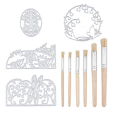 CRASPIRE Carbon Steel Cutting Dies Stencils, with Poplar Wood Brush, for DIY Scrapbooking/Photo Album, Decorative Embossing DIY Paper Card, Rabbit, Butterfly, Dragonfly, Oval Lace, Matte Platinum Color, 73x57mm, 1pc