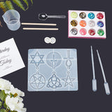 DIY Star of David & Ankh Cross Silicone Pendant Molds, Resin Casting Molds, with Plastic Transfer Pipettes & Measuring Cup & Spoons, Latex Finger Cots, Nail Art Sequins, Mixed Color, 130x145x8mm, 1pc