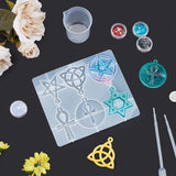 DIY Star of David & Ankh Cross Silicone Pendant Molds, Resin Casting Molds, with Plastic Transfer Pipettes & Measuring Cup & Spoons, Latex Finger Cots, Nail Art Sequins, Mixed Color, 130x145x8mm, 1pc