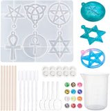 DIY Star of David & Ankh Cross Silicone Pendant Molds, Resin Casting Molds, with Plastic Transfer Pipettes & Measuring Cup & Spoons, Latex Finger Cots, Nail Art Sequins, Mixed Color, 130x145x8mm, 1pc