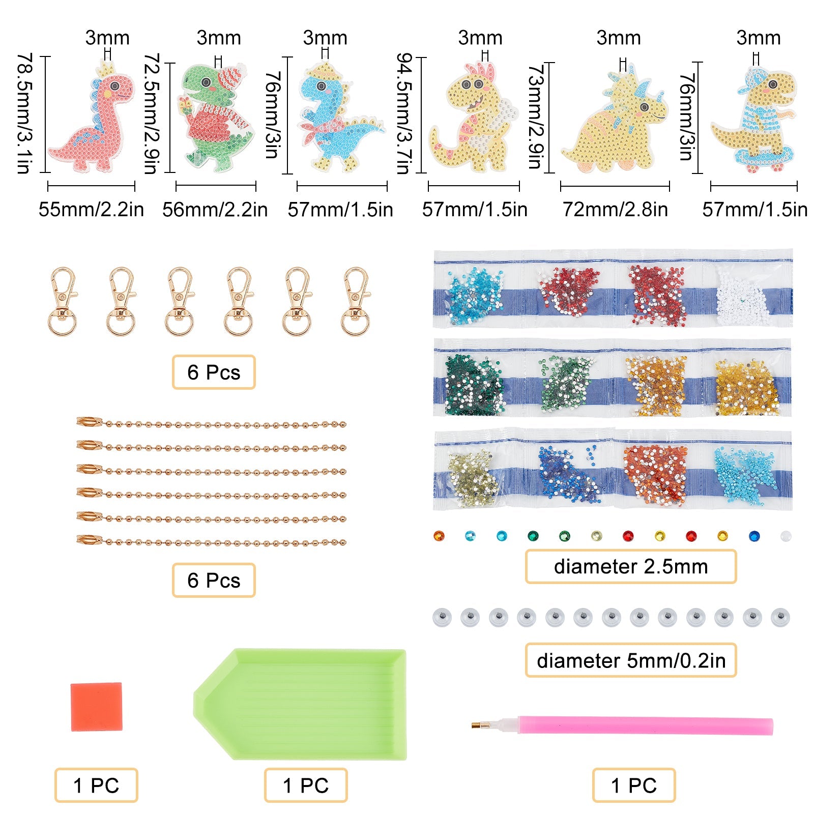 Craspire DIY Diamond Painting Keychain Kits, Dinosaur Theme Diamond  Painting Mold, Resin Rhinestones, Diamond Sticky Pen, Tray Plate and Glue  Clay