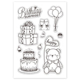 Craspire Happy Birthday Clear Stamps Silicone Stamp Cards Cake Gift Bear Balloon Blessing Words Clear Stamps for Card Making Decoration and DIY Scrapbooking