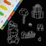 Craspire Happy Birthday Clear Stamps Silicone Stamp Cards Cake Gift Bear Balloon Blessing Words Clear Stamps for Card Making Decoration and DIY Scrapbooking