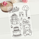 Craspire Happy Birthday Clear Stamps Silicone Stamp Cards Cake Gift Bear Balloon Blessing Words Clear Stamps for Card Making Decoration and DIY Scrapbooking