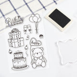 Craspire Happy Birthday Clear Stamps Silicone Stamp Cards Cake Gift Bear Balloon Blessing Words Clear Stamps for Card Making Decoration and DIY Scrapbooking