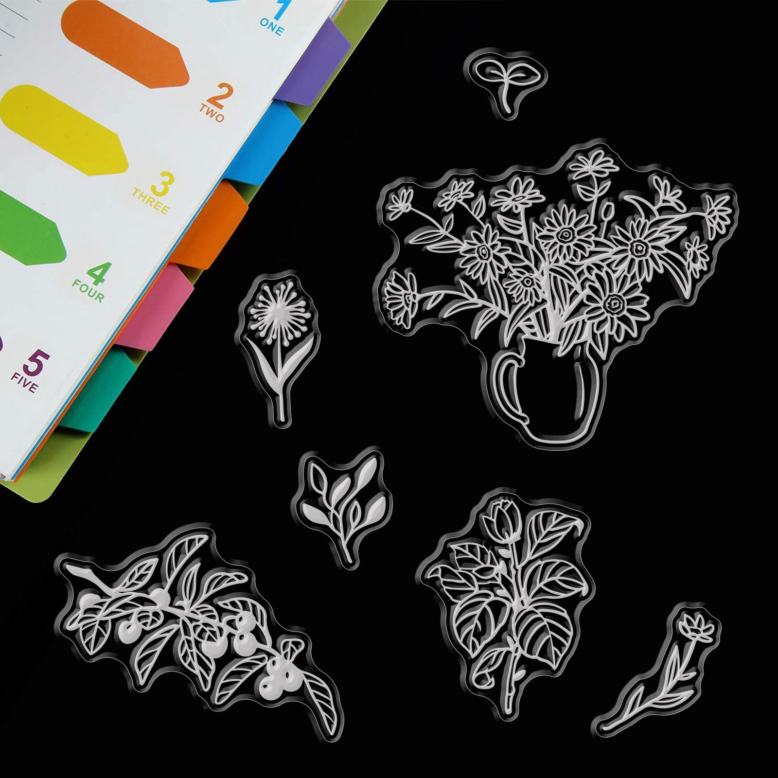 Craspire Flower Leaves Clear Stamps Silicone Stamp Cards Daisy