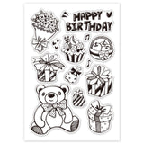 Craspire Happy Birthday Clear Stamps Silicone Stamp Cards Cake Gift Bear Flower Blessing Words Clear Stamps for Card Making Decoration and DIY Scrapbooking