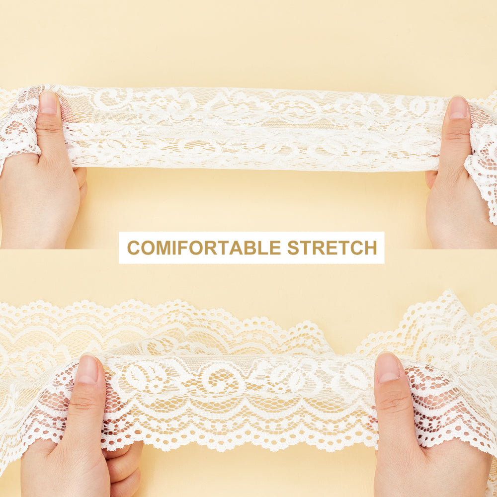 CRASPIRE 5 Yards 6 Inch Wide Elastic Lace White Cotton Floral Pattern Trim  Fabric Sewing for Scalloped Edge Decorations for Dress Tablecloth Hair Band  Wedding Festival Event Decorations